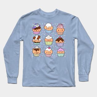 Kawaii colorful cupcakes Long Sleeve T-Shirt